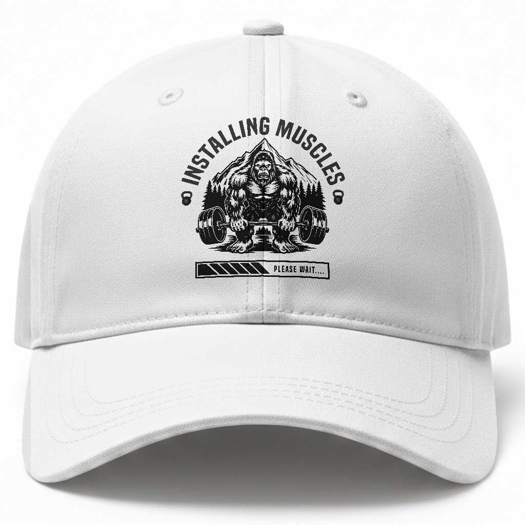 Installing Muscles Please Wait Baseball Cap Bigfoot Funny Gym Workout Gift