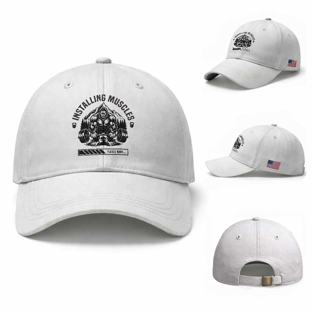 Installing Muscles Please Wait Baseball Cap Bigfoot Funny Gym Workout Gift