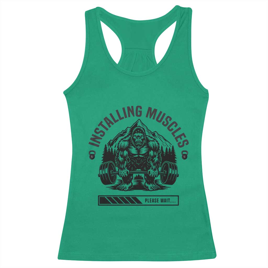 Installing Muscles Please Wait Racerback Tank Top Bigfoot Funny Gym Workout Gift - Wonder Print Shop
