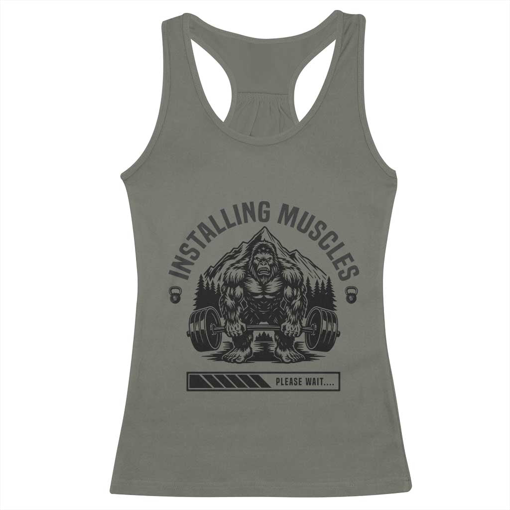 Installing Muscles Please Wait Racerback Tank Top Bigfoot Funny Gym Workout Gift - Wonder Print Shop