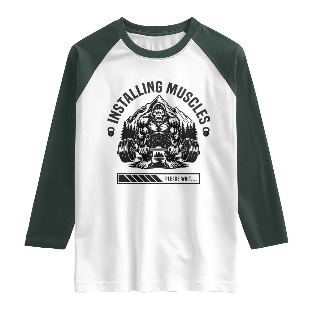 Installing Muscles Please Wait Raglan Shirt Bigfoot Funny Gym Workout Gift - Wonder Print Shop