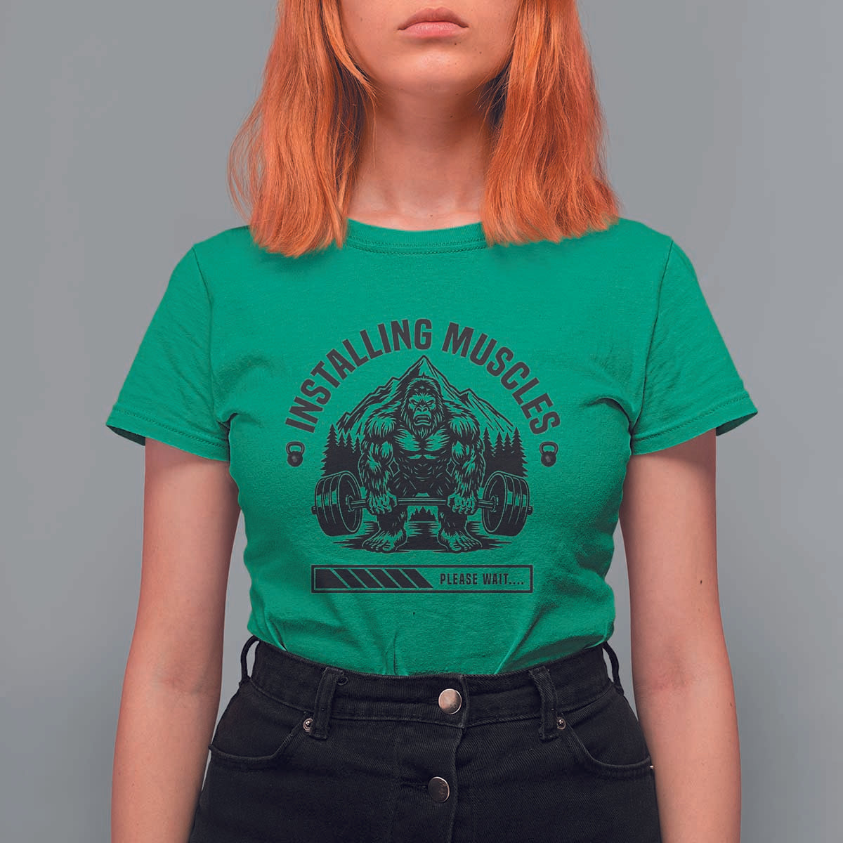Installing Muscles Please Wait T Shirt For Women Bigfoot Funny Gym Workout Gift - Wonder Print Shop