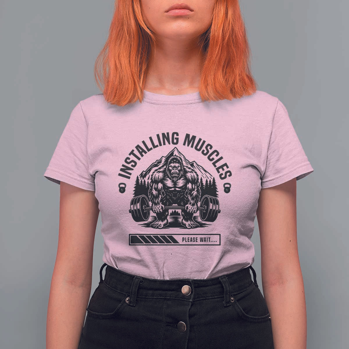 Installing Muscles Please Wait T Shirt For Women Bigfoot Funny Gym Workout Gift - Wonder Print Shop
