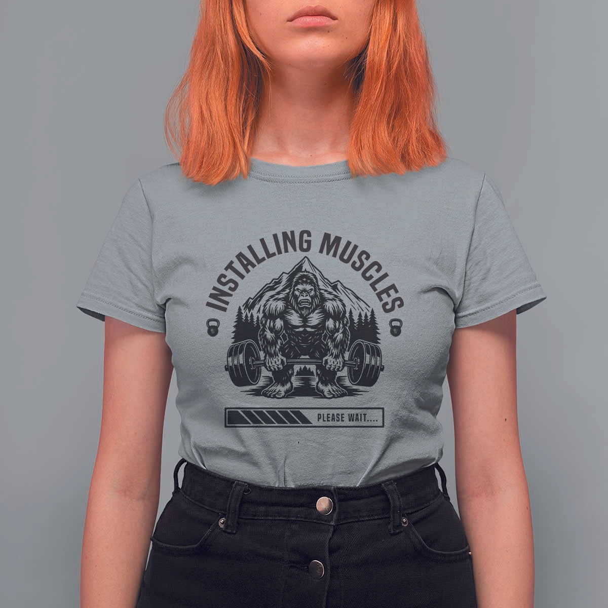 Installing Muscles Please Wait T Shirt For Women Bigfoot Funny Gym Workout Gift - Wonder Print Shop