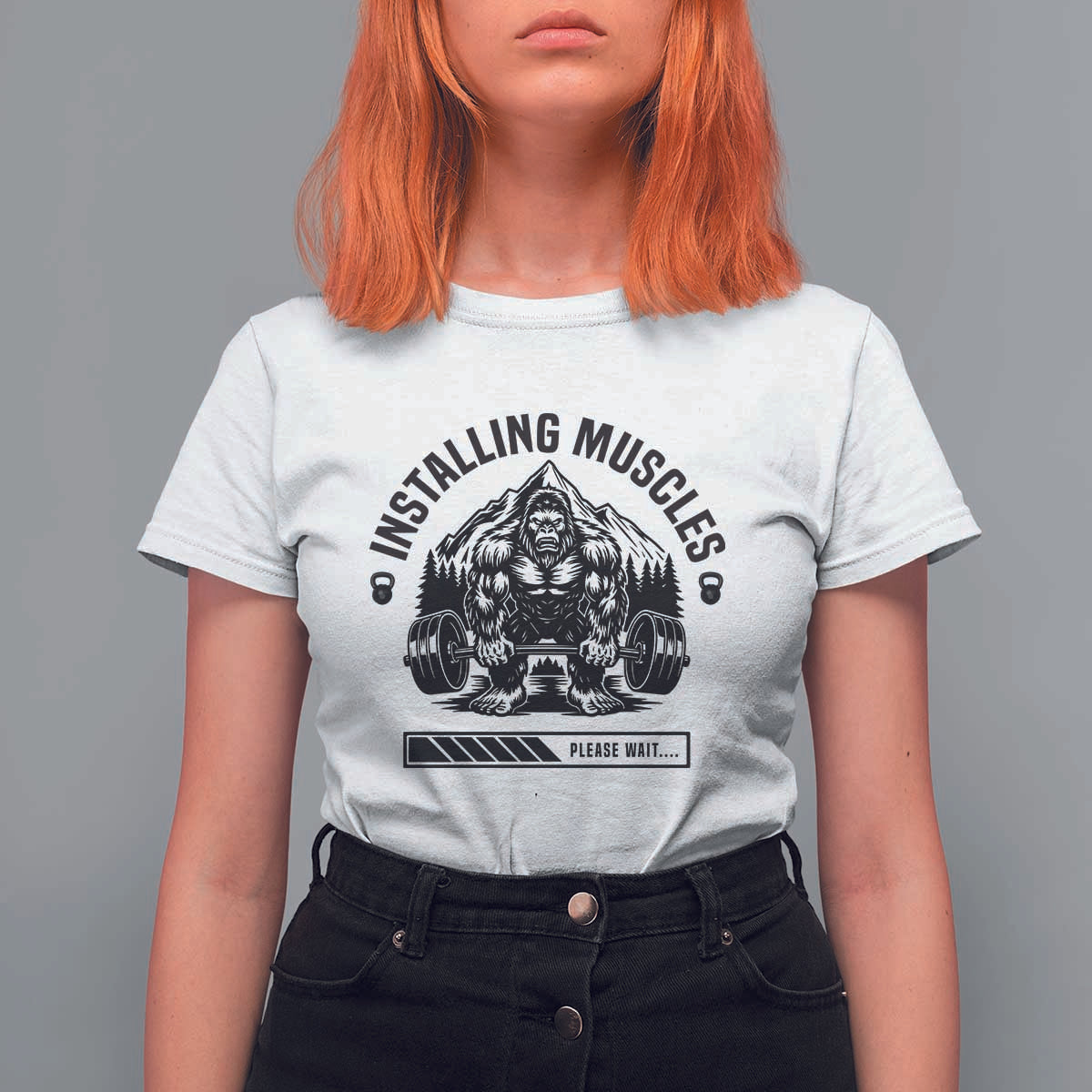 Installing Muscles Please Wait T Shirt For Women Bigfoot Funny Gym Workout Gift - Wonder Print Shop