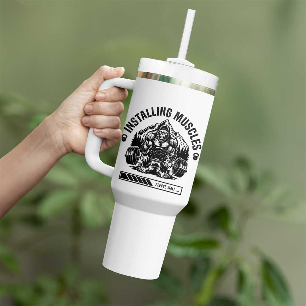 Installing Muscles Please Wait Tumbler With Handle Bigfoot Funny Gym Workout Gift