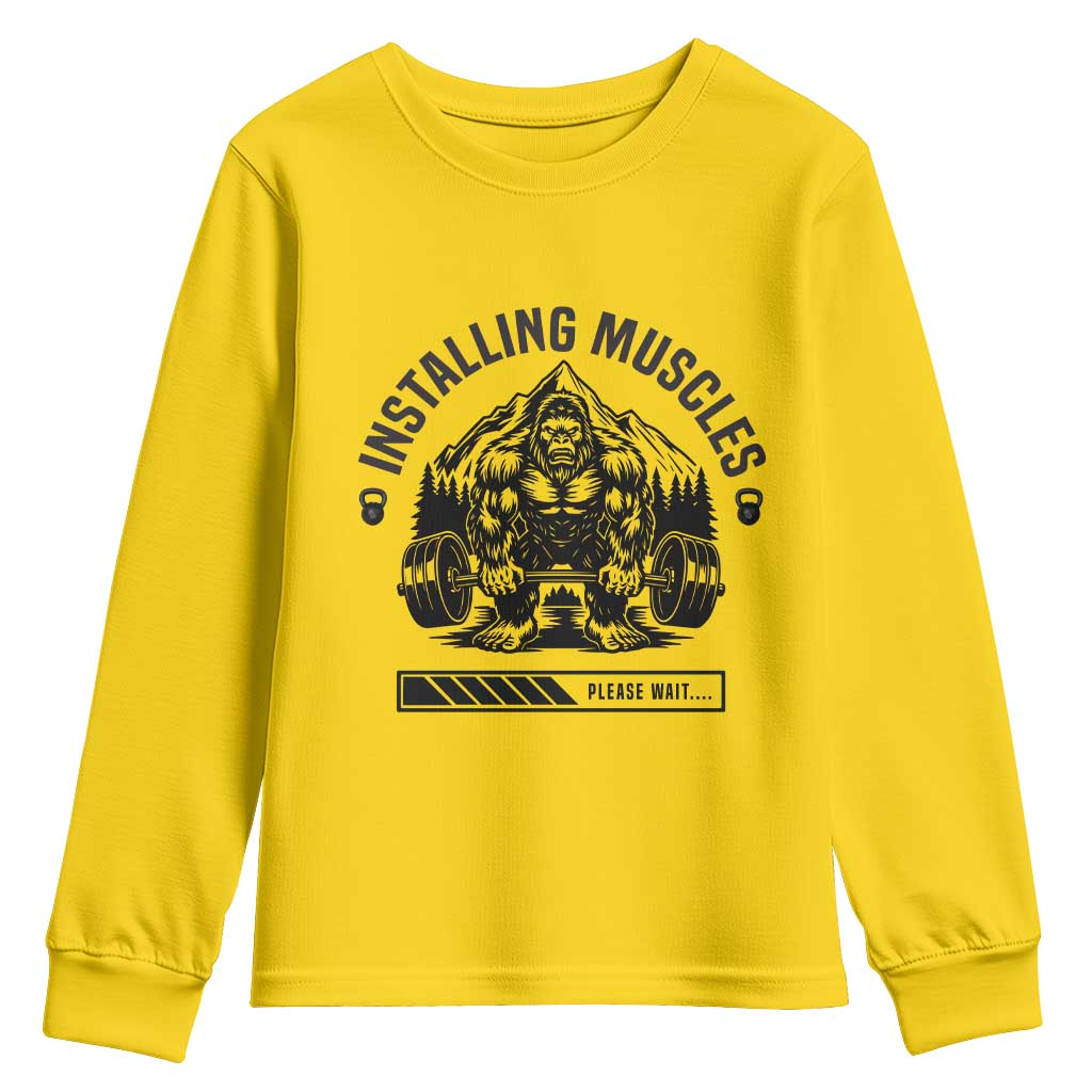 Installing Muscles Please Wait Youth Sweatshirt Bigfoot Funny Gym Workout Gift - Wonder Print Shop