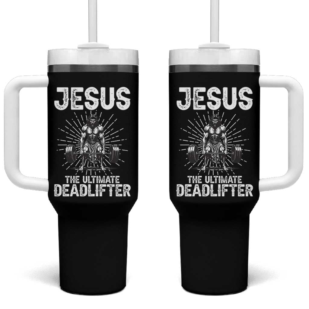 Funny Christian Gym Gift Tumbler With Handle Jesus The Ultimate Deadlifter