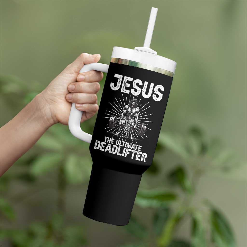 Funny Christian Gym Gift Tumbler With Handle Jesus The Ultimate Deadlifter