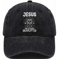 Funny Christian Gym Gift Washed Cotton Baseball Cap Jesus The Ultimate Deadlifter
