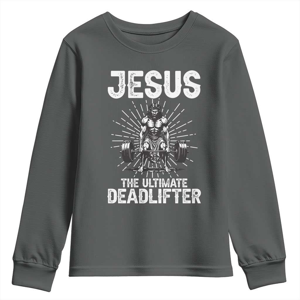 Funny Christian Gym Gift Youth Sweatshirt Jesus The Ultimate Deadlifter - Wonder Print Shop