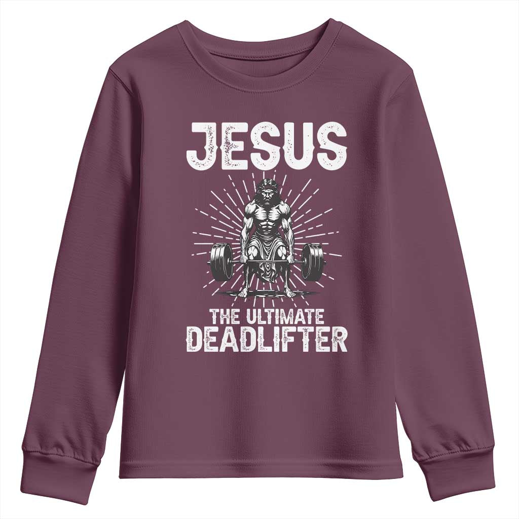 Funny Christian Gym Gift Youth Sweatshirt Jesus The Ultimate Deadlifter - Wonder Print Shop