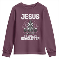 Funny Christian Gym Gift Youth Sweatshirt Jesus The Ultimate Deadlifter - Wonder Print Shop