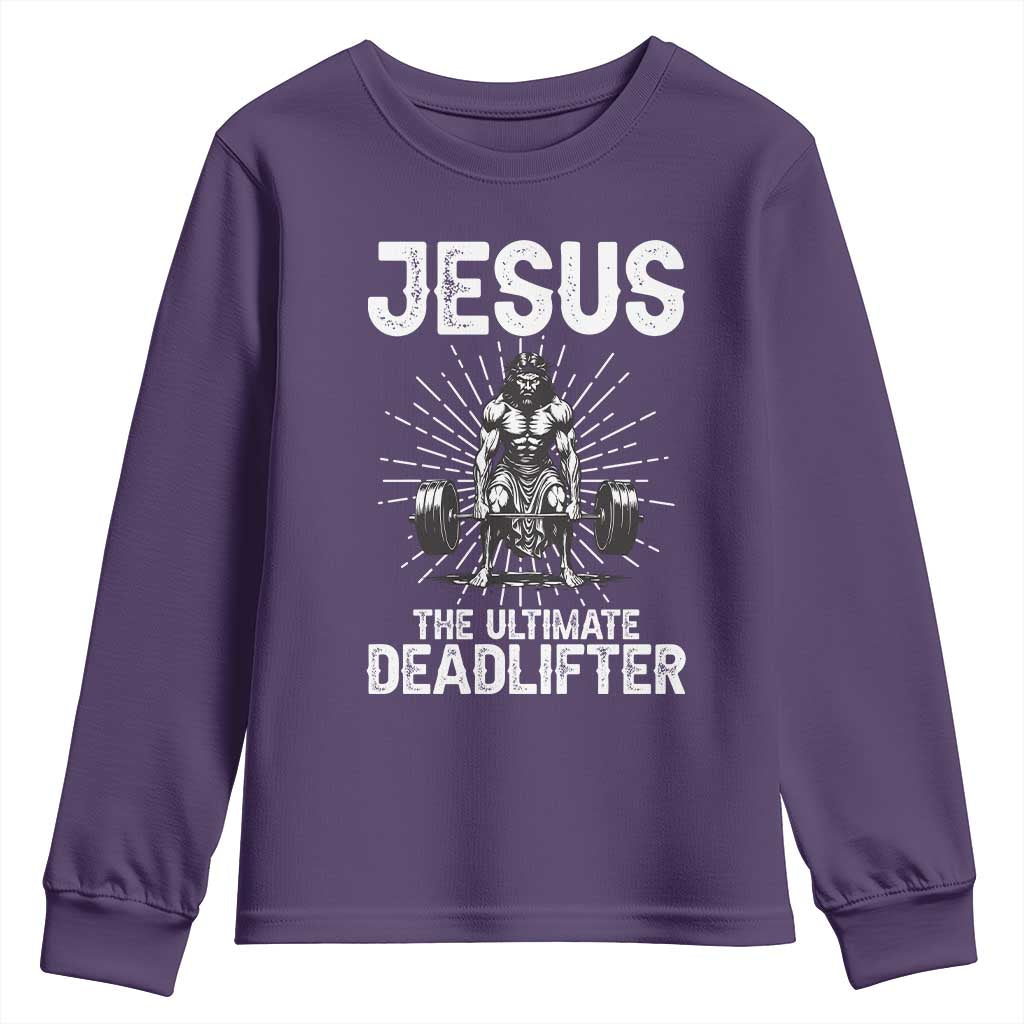 Funny Christian Gym Gift Youth Sweatshirt Jesus The Ultimate Deadlifter - Wonder Print Shop