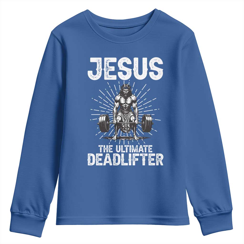 Funny Christian Gym Gift Youth Sweatshirt Jesus The Ultimate Deadlifter - Wonder Print Shop