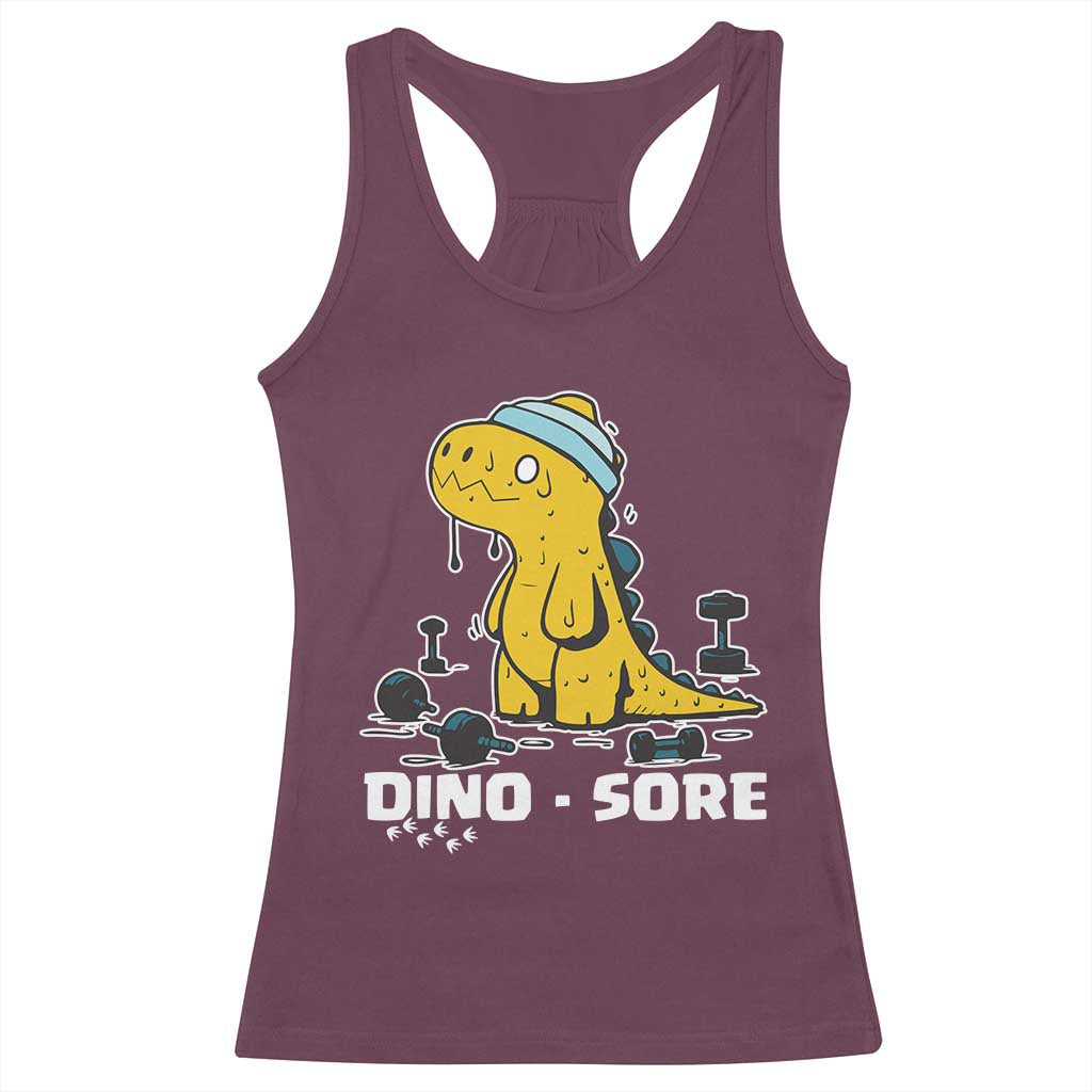 Dino Sore Racerback Tank Top Funny Dinosaur Workout Gift - Wonder Print Shop
