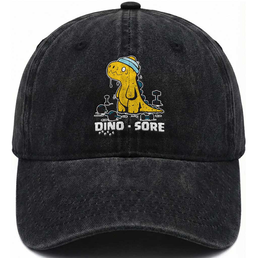 Dino Sore Washed Cotton Baseball Cap Funny Dinosaur Workout Gift