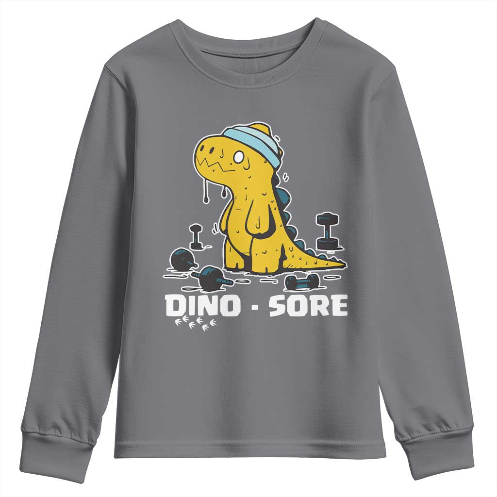 Dino Sore Youth Sweatshirt Funny Dinosaur Workout Gift - Wonder Print Shop