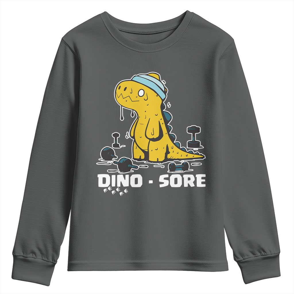 Dino Sore Youth Sweatshirt Funny Dinosaur Workout Gift - Wonder Print Shop
