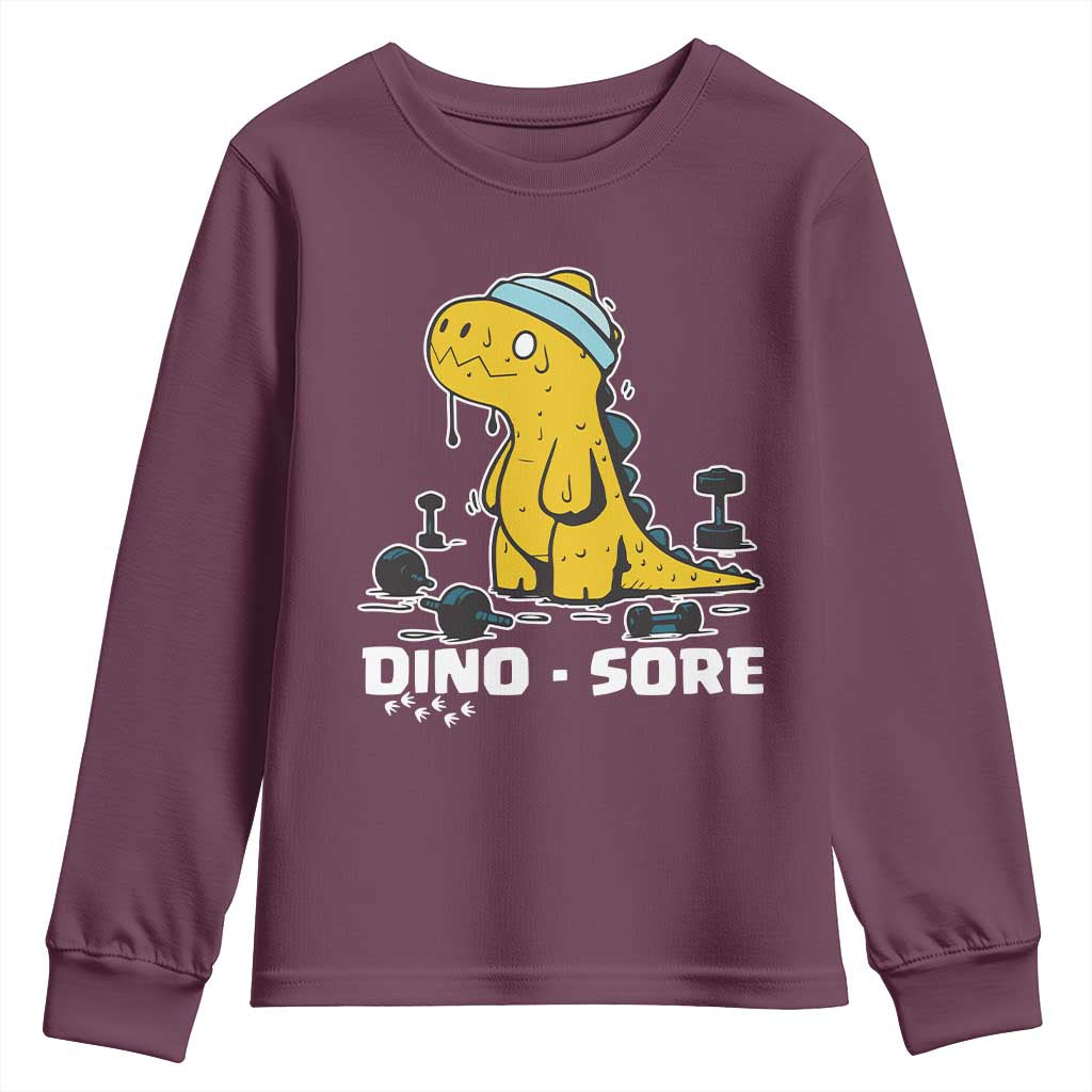 Dino Sore Youth Sweatshirt Funny Dinosaur Workout Gift - Wonder Print Shop