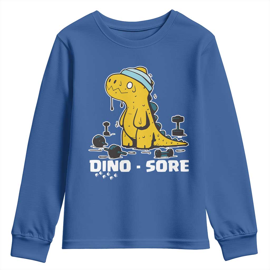 Dino Sore Youth Sweatshirt Funny Dinosaur Workout Gift - Wonder Print Shop