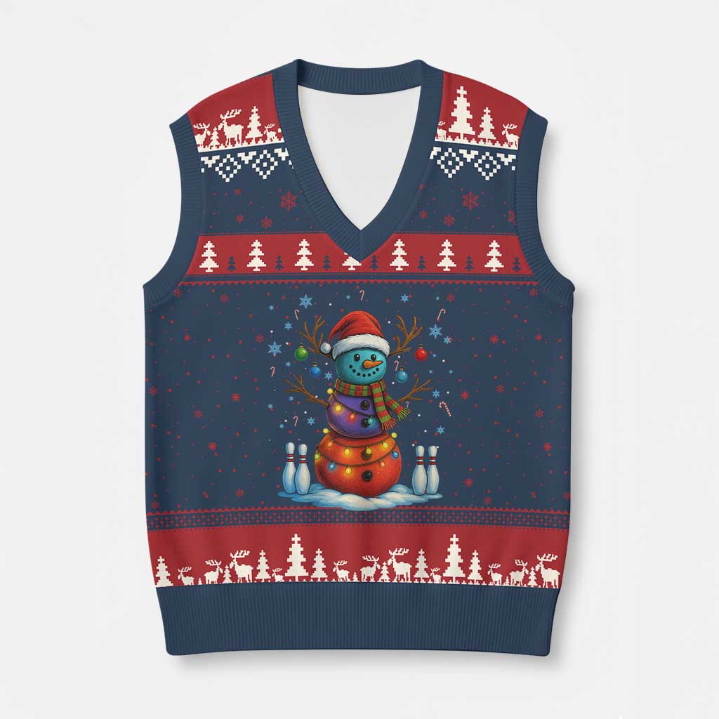 Funny Bowling Xmas V-Neck Knit Sweater Vest Gift For Bowler - Wonder Print Shop