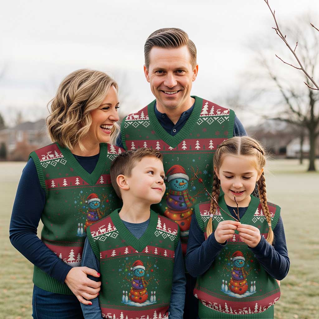 Funny Bowling Xmas V-Neck Knit Sweater Vest Gift For Bowler - Wonder Print Shop