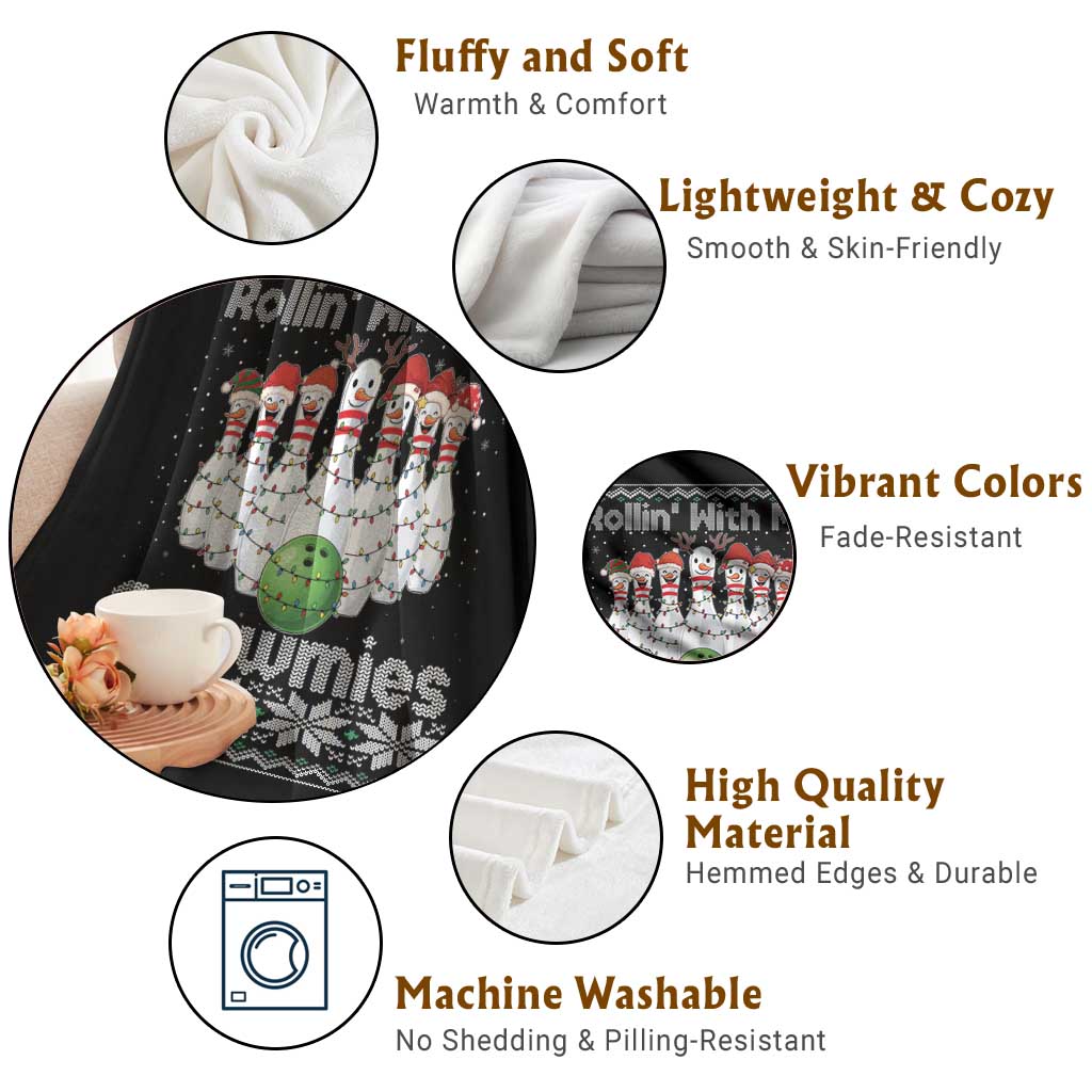 Rollin With My Snowmies Throw Blanket Funny Christmas Bowling Ugly Sweater Gift - Wonder Print Shop