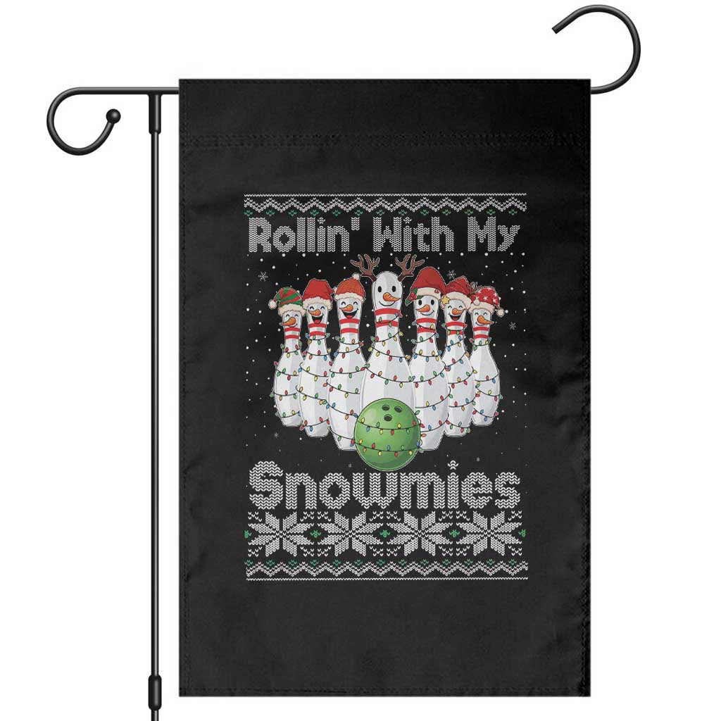 Rollin With My Snowmies Garden Flag Funny Christmas Bowling Ugly Sweater Gift - Wonder Print Shop