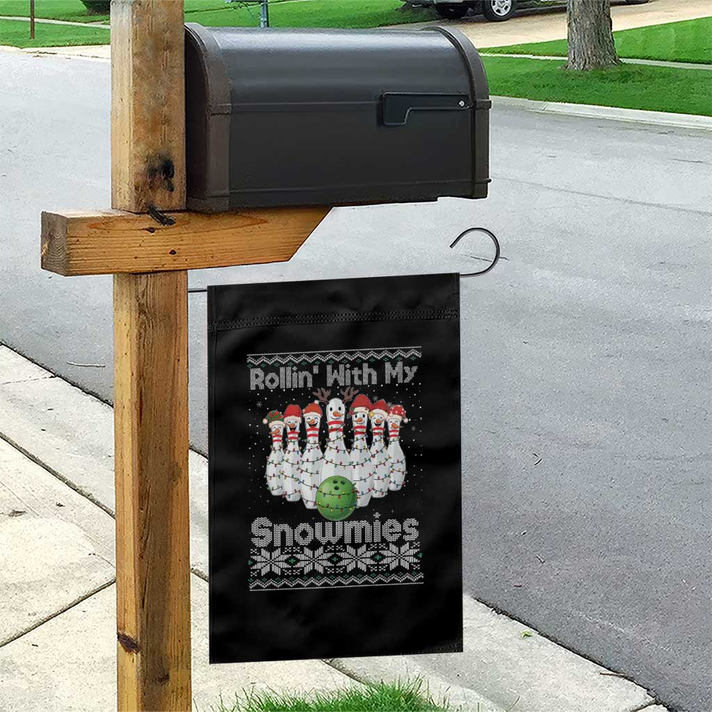 Rollin With My Snowmies Garden Flag Funny Christmas Bowling Ugly Sweater Gift - Wonder Print Shop