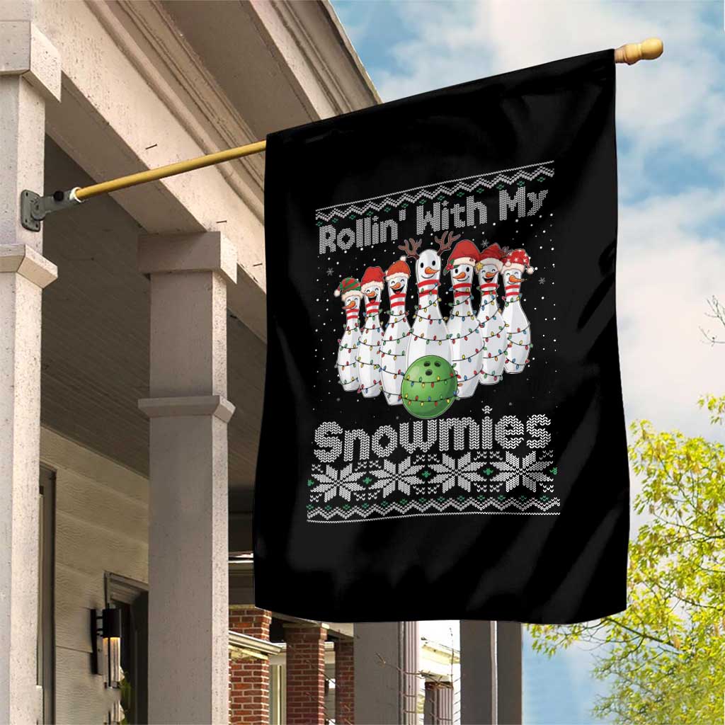 Rollin With My Snowmies Garden Flag Funny Christmas Bowling Ugly Sweater Gift - Wonder Print Shop
