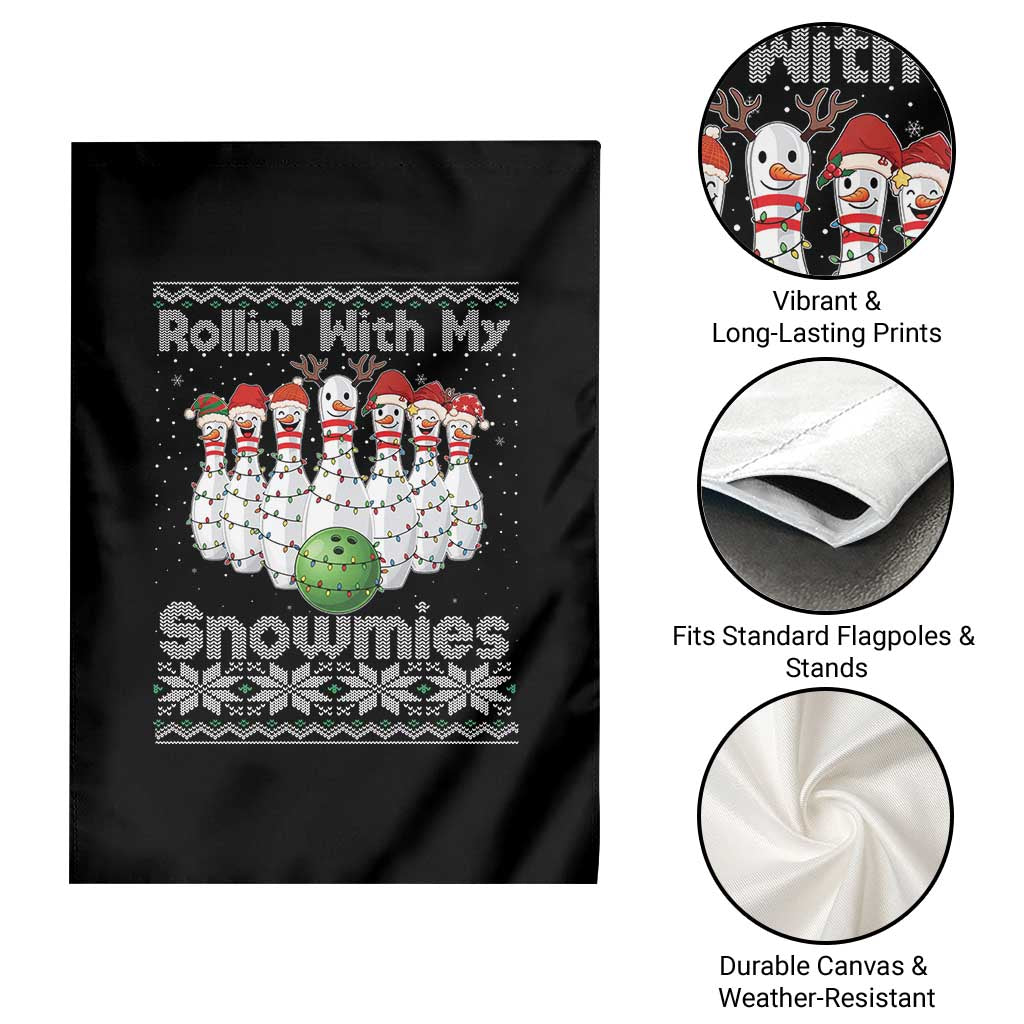 Rollin With My Snowmies Garden Flag Funny Christmas Bowling Ugly Sweater Gift - Wonder Print Shop