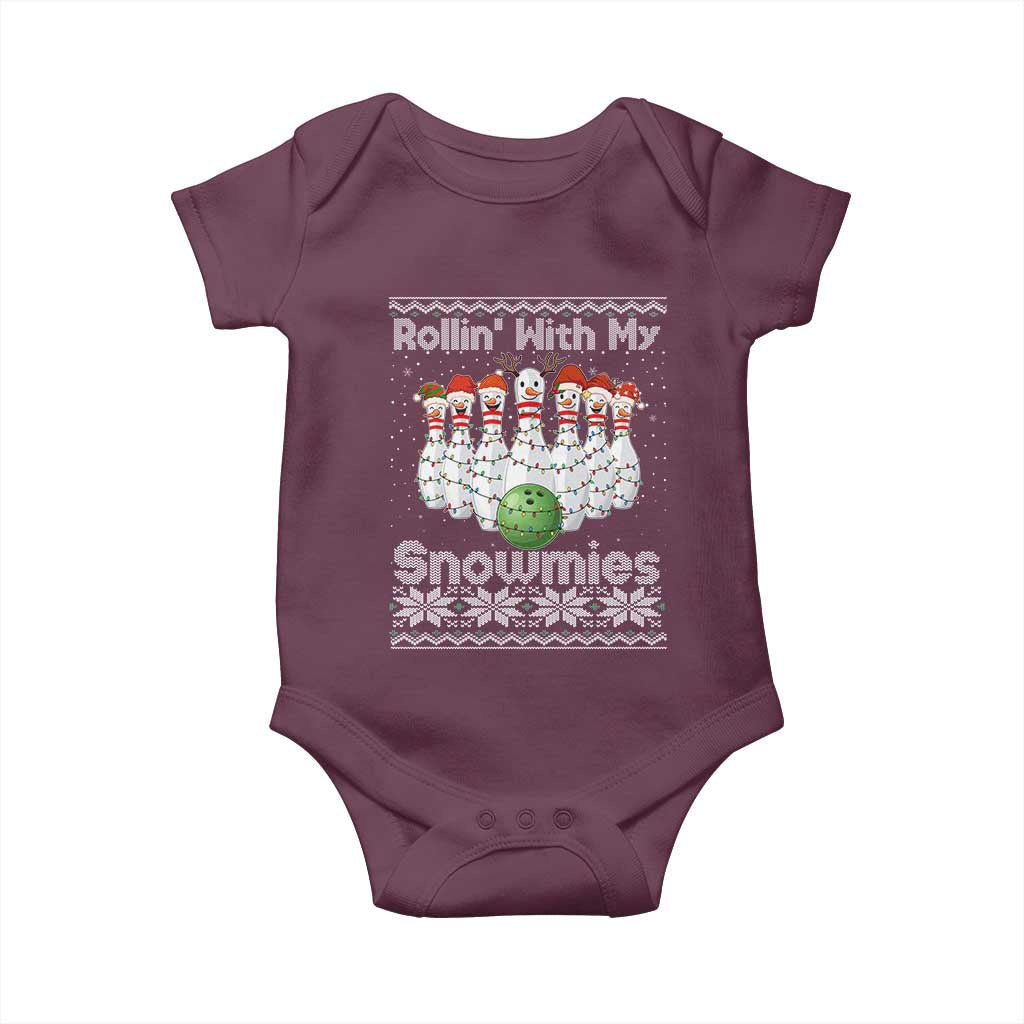 Rollin With My Snowmies Baby Onesie Funny Christmas Bowling Ugly Sweater Gift - Wonder Print Shop