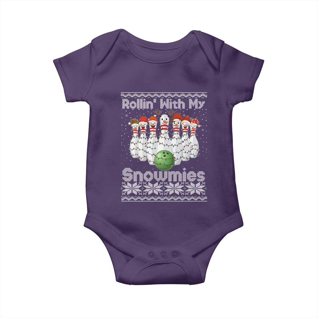 Rollin With My Snowmies Baby Onesie Funny Christmas Bowling Ugly Sweater Gift - Wonder Print Shop
