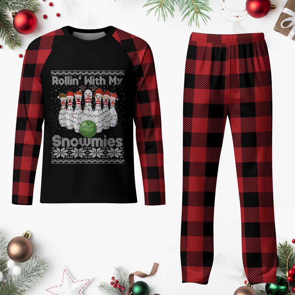Rollin With My Snowmies Plaid Pajama Set Funny Xmas Bowling Ugly Sweater Gift - Wonder Print Shop