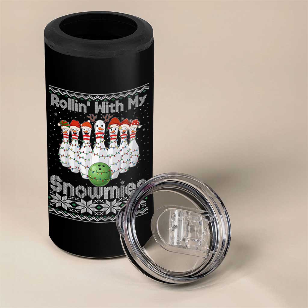 Rollin With My Snowmies 4 in 1 Can Cooler Tumbler Funny Christmas Bowling Ugly Sweater Gift - Wonder Print Shop