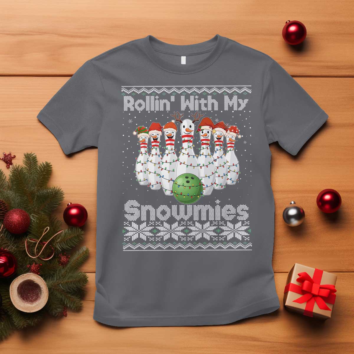 Rollin With My Snowmies T Shirt Funny Christmas Bowling Ugly Sweater Gift - Wonder Print Shop