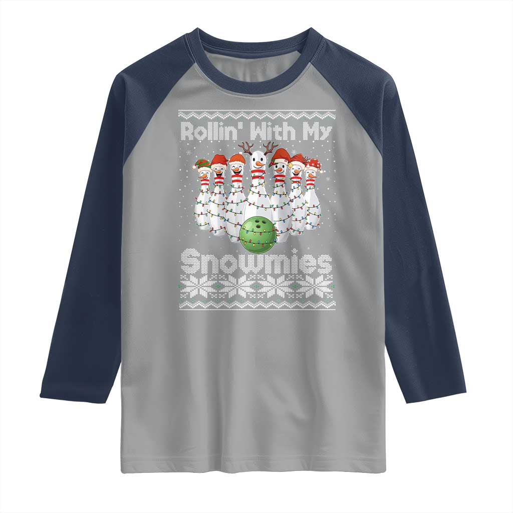 Rollin With My Snowmies Raglan Shirt Funny Christmas Bowling Ugly Sweater Gift - Wonder Print Shop