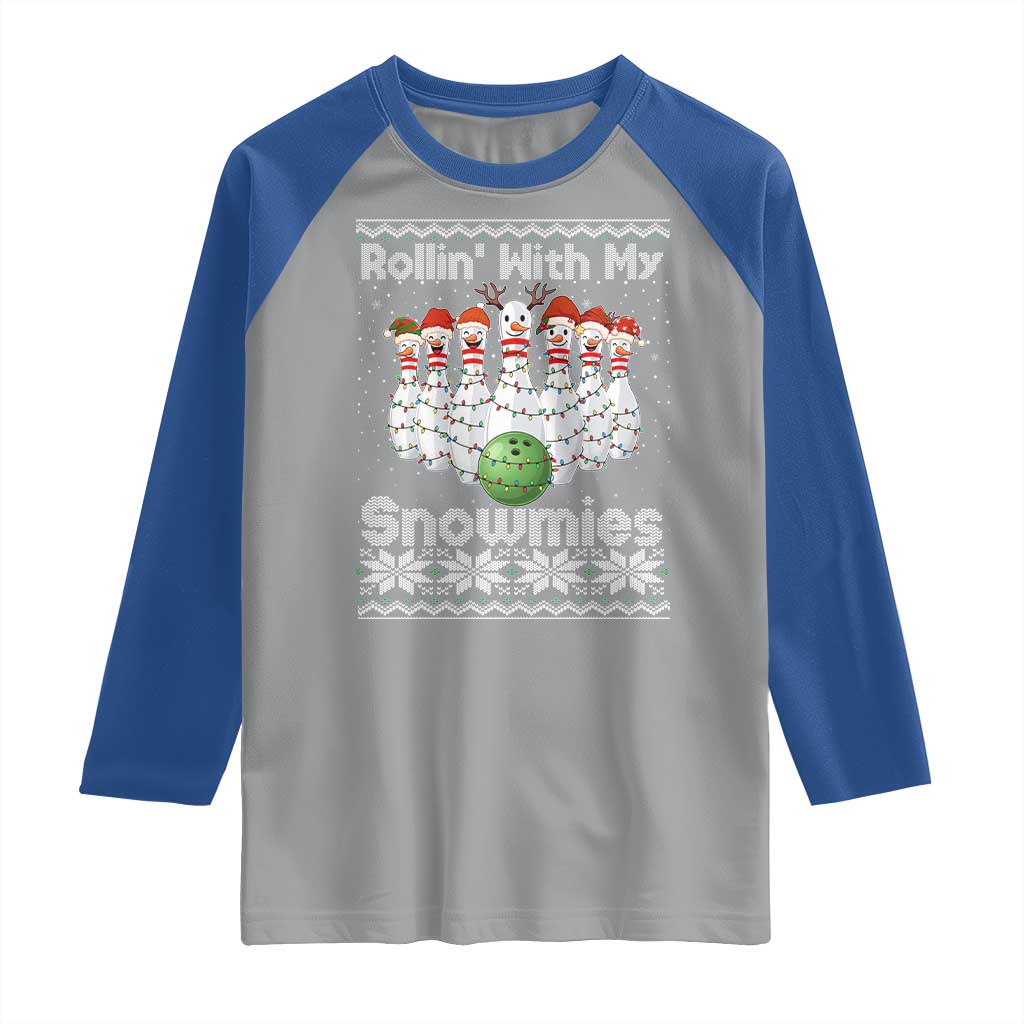 Rollin With My Snowmies Raglan Shirt Funny Christmas Bowling Ugly Sweater Gift - Wonder Print Shop