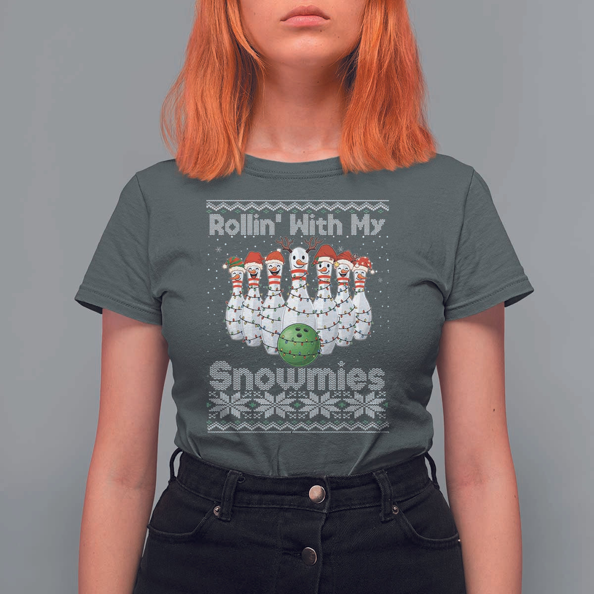 Rollin With My Snowmies T Shirt For Women Funny Christmas Bowling Ugly Sweater Gift - Wonder Print Shop