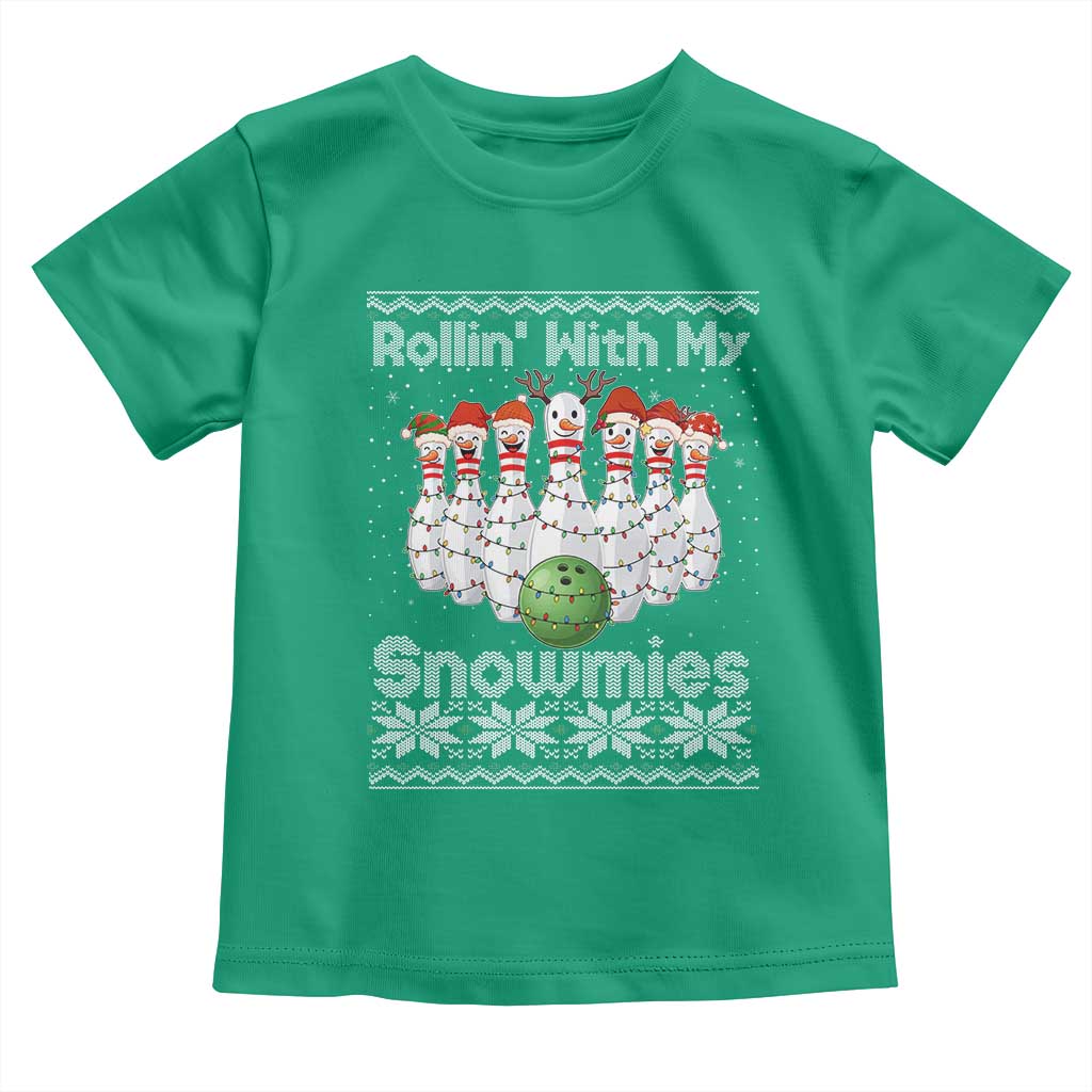 Rollin With My Snowmies Toddler T Shirt Funny Christmas Bowling Ugly Sweater Gift - Wonder Print Shop