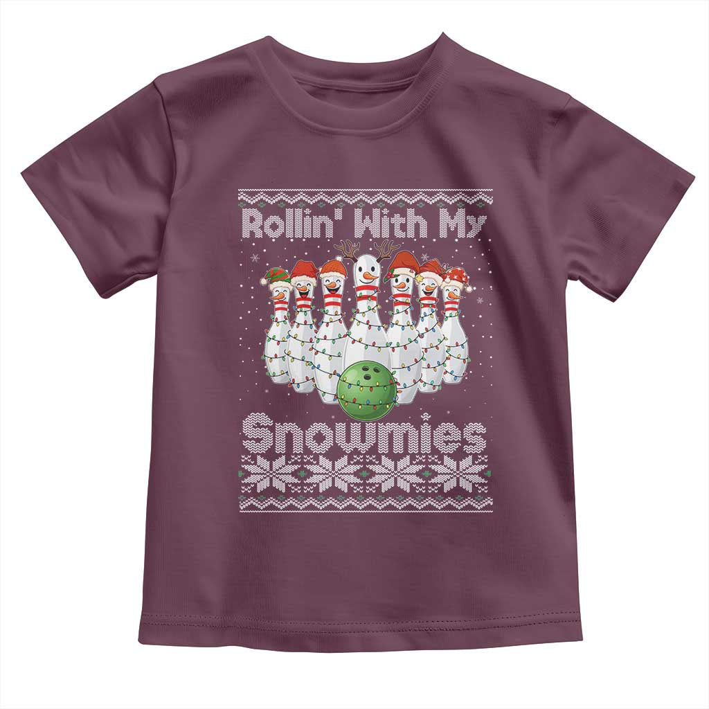 Rollin With My Snowmies Toddler T Shirt Funny Christmas Bowling Ugly Sweater Gift - Wonder Print Shop