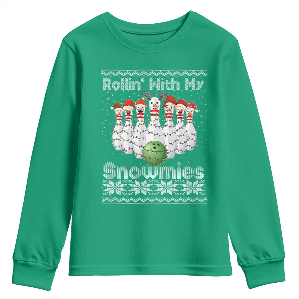 Rollin With My Snowmies Youth Sweatshirt Funny Christmas Bowling Ugly Sweater Gift - Wonder Print Shop