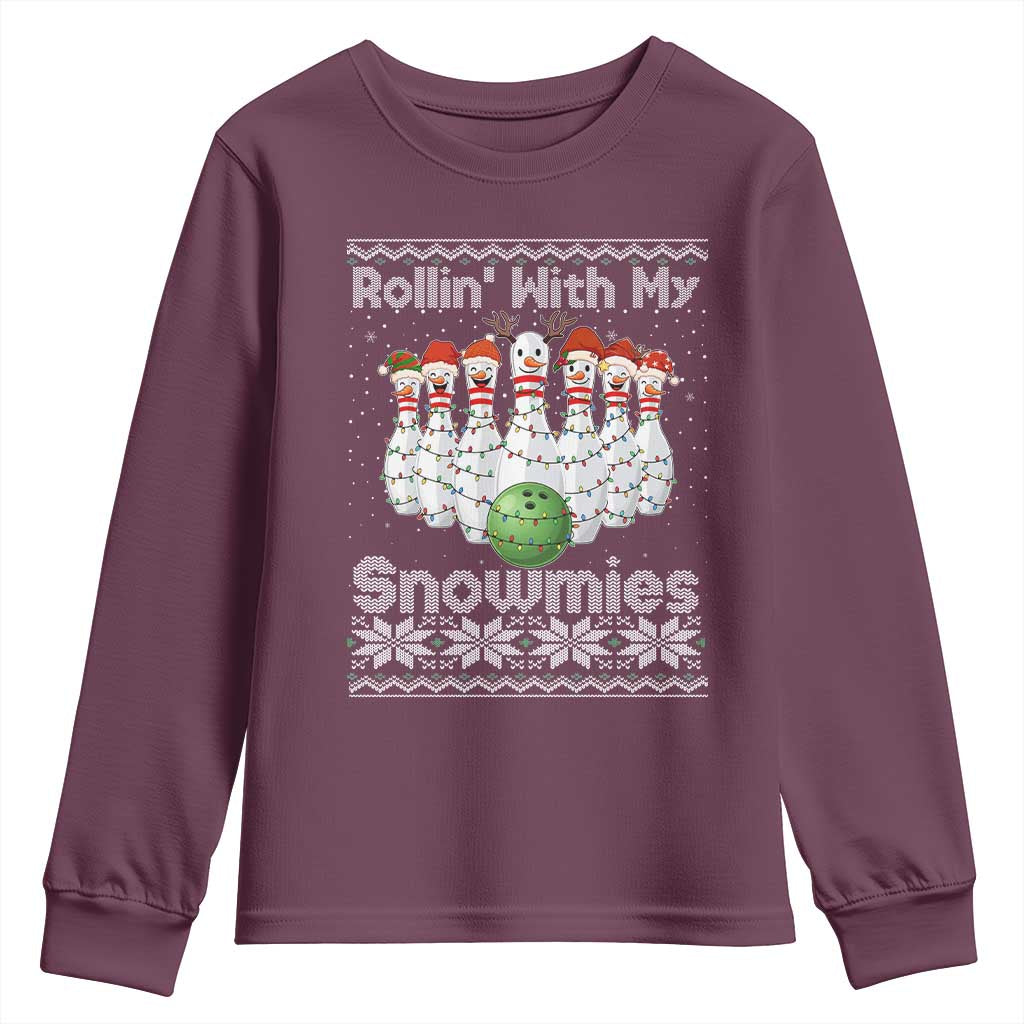 Rollin With My Snowmies Youth Sweatshirt Funny Christmas Bowling Ugly Sweater Gift - Wonder Print Shop