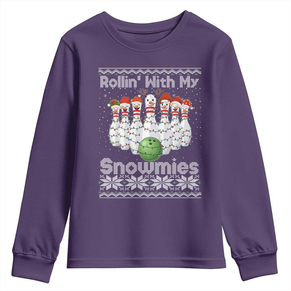 Rollin With My Snowmies Youth Sweatshirt Funny Christmas Bowling Ugly Sweater Gift - Wonder Print Shop