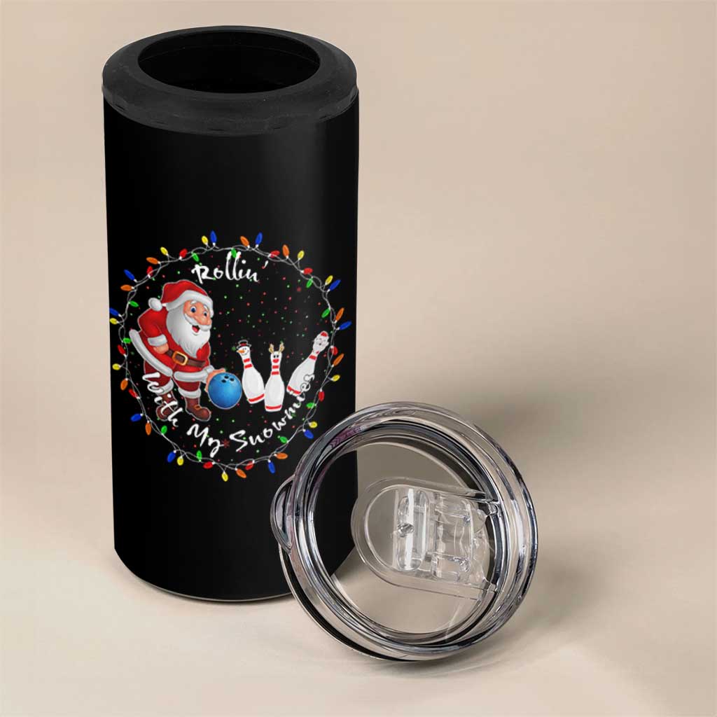 Rollin With My Snowmies 4 in 1 Can Cooler Tumbler Bowling Xmas Gift - Wonder Print Shop