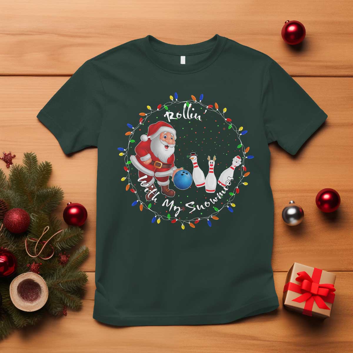 Rollin With My Snowmies T Shirt Bowling Xmas Gift - Wonder Print Shop