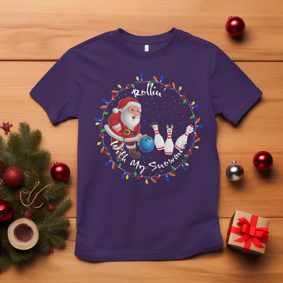Rollin With My Snowmies T Shirt Bowling Xmas Gift - Wonder Print Shop