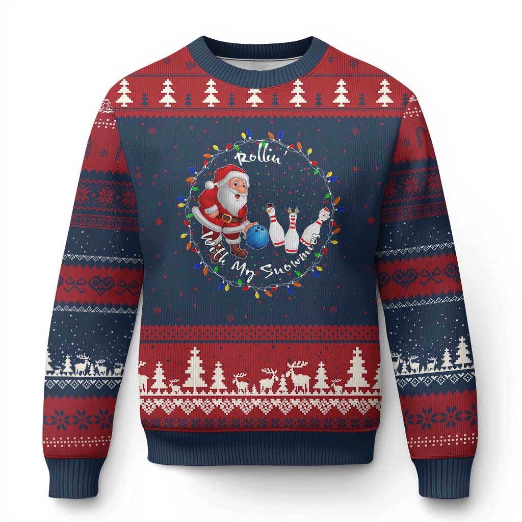 Rollin With My Snowmies Ugly Christmas Sweater Bowling Xmas Gift - Wonder Print Shop