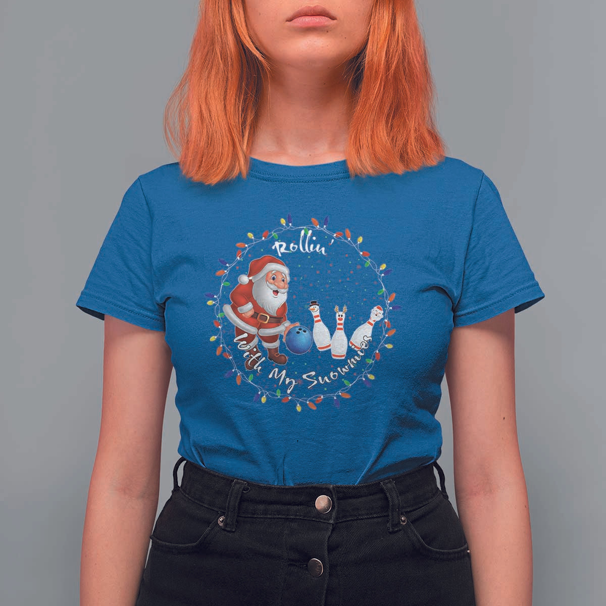 Rollin With My Snowmies T Shirt For Women Bowling Xmas Gift - Wonder Print Shop